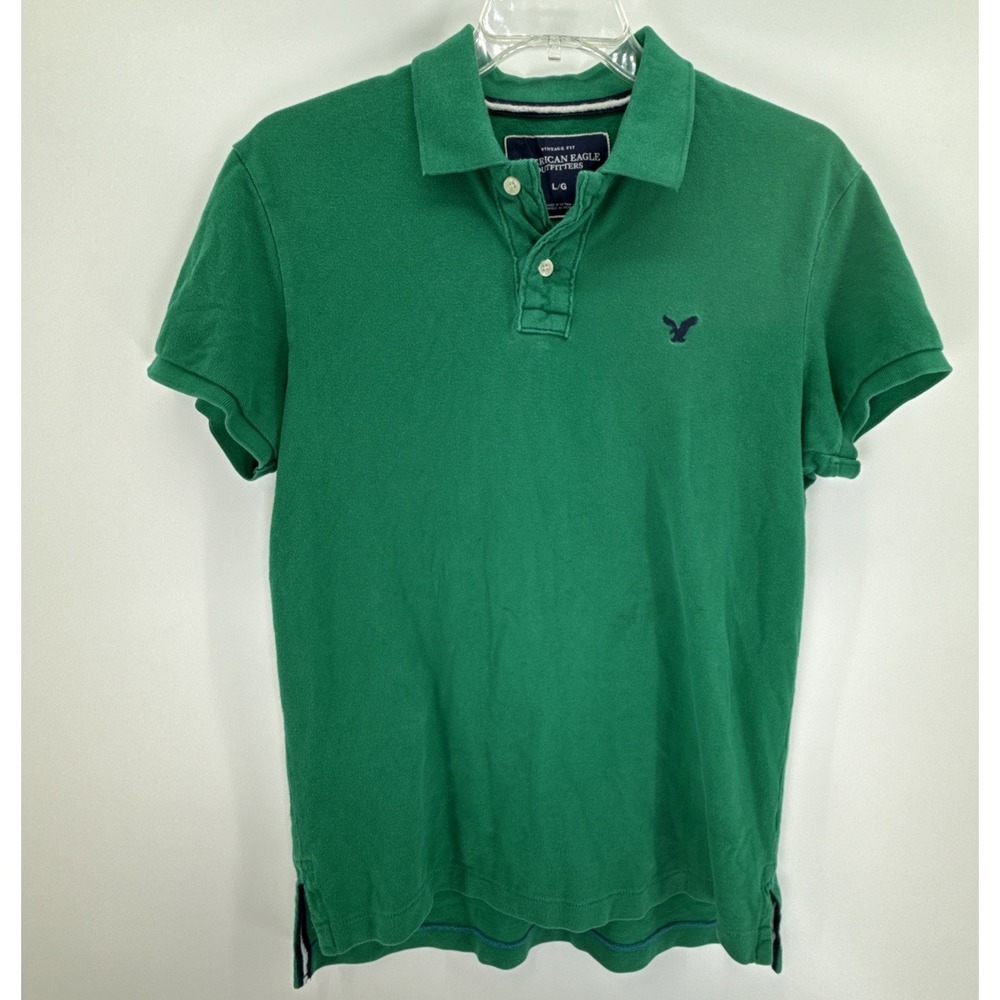 American Eagle Outfitters Mens Polo‎ Green S/S Mens Sz L Vintage Fit Cotton